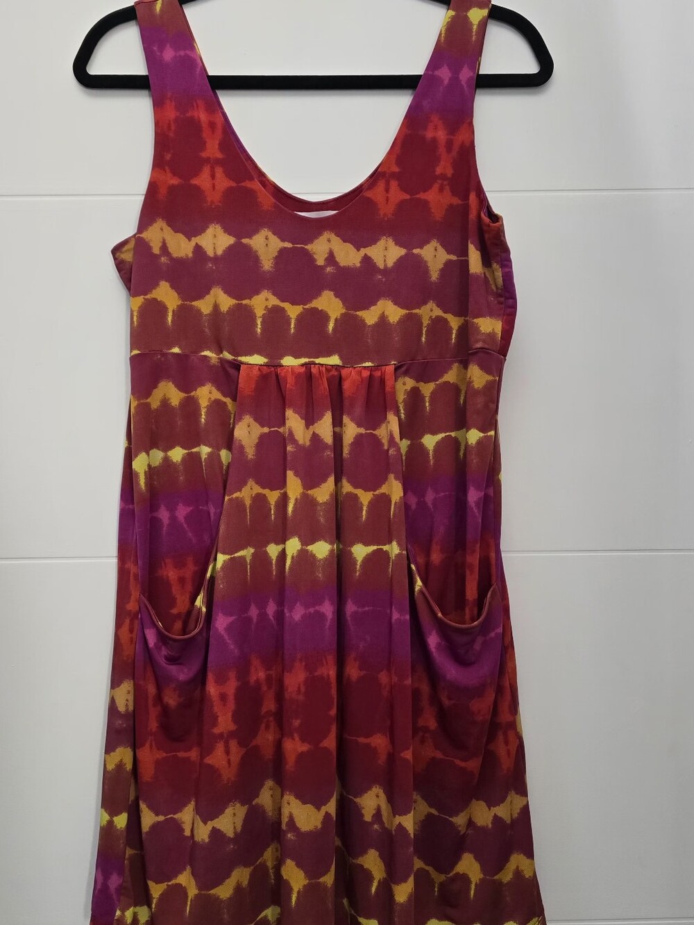 Pacific Beach Tie Dye Dress Womens L Large Red Purple Orange Tank A-Line Pockets